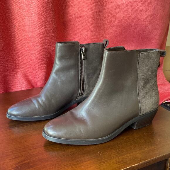 COACH Carmen Booties Two Tone Taupe Brown Leather Suede 5B USED Ankle Side Zip - Picture 3 of 16